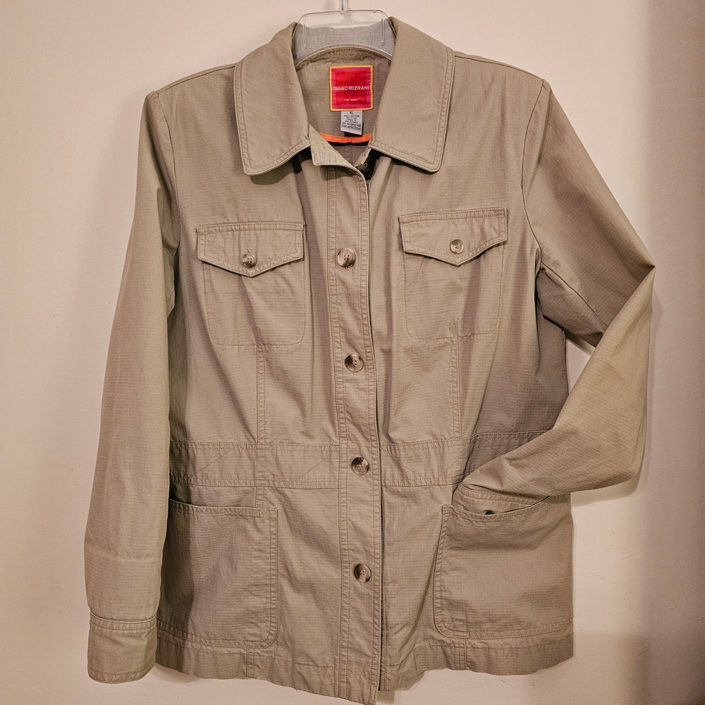 Isaac Mizrahi For Target Khaki Utility Jacket Button Front Pockets Size XL
